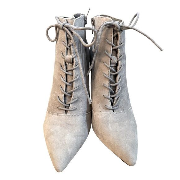 SOMETHING NAVY Orchid Dove Gray Suede Leather Lace Up Bootie 7.5 - Picture 3 of 8